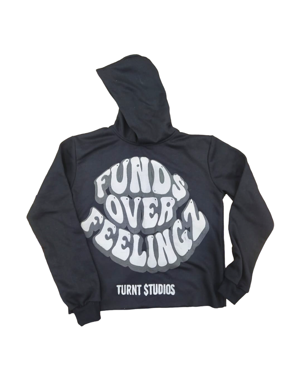 “BLACK” FUND$ OVER FEELINGZ OVERSIZED CROPPED HOODIES