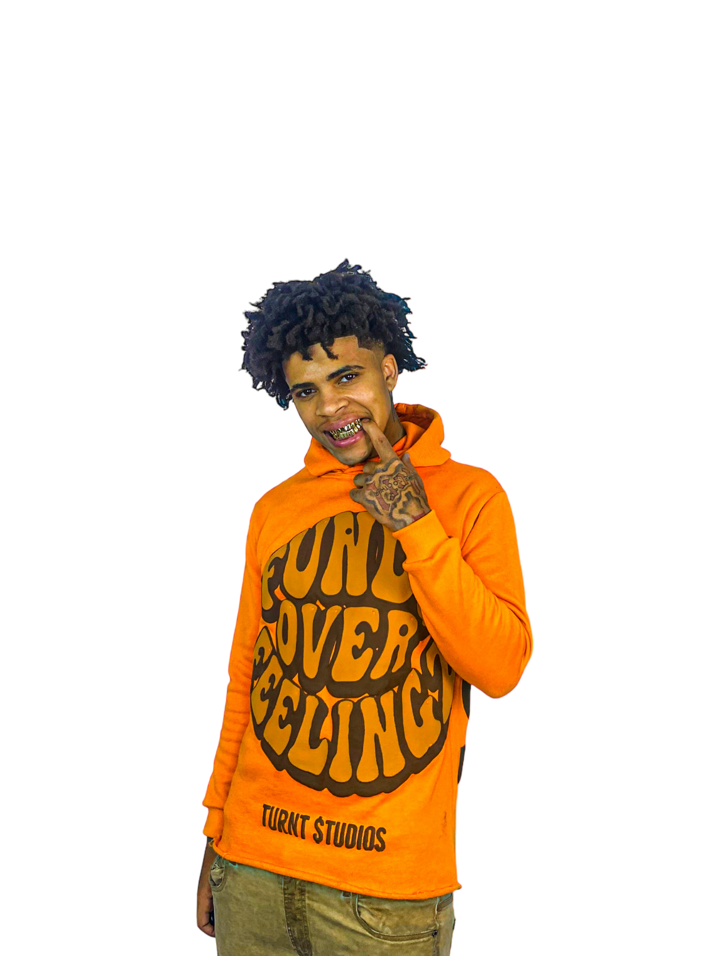 “ORANGE & BROWN” FUND$ OVER FEELINGZ OVERSIZED CROPPED HOODIES