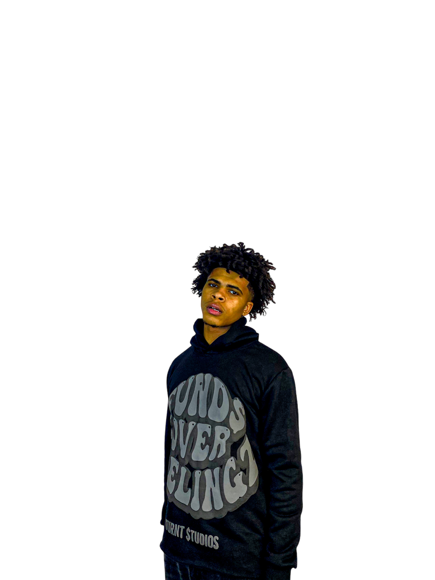 “BLACK” FUND$ OVER FEELINGZ OVERSIZED CROPPED HOODIES